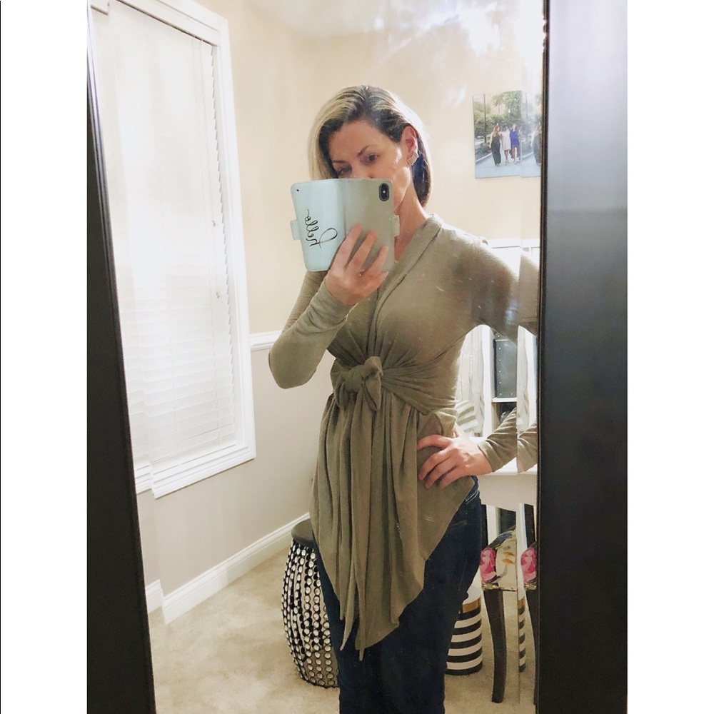 Olive Burnout Knitted Cardi W Tie Waist - Picture 6 of 7